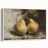 Vintage poster art featuring an array of colorful fruits on a black background, framed canvas, ideal for living room decor.