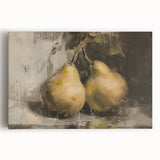 Black and white still life of assorted fruits on stretched canvas, ideal for kitchen wall art.