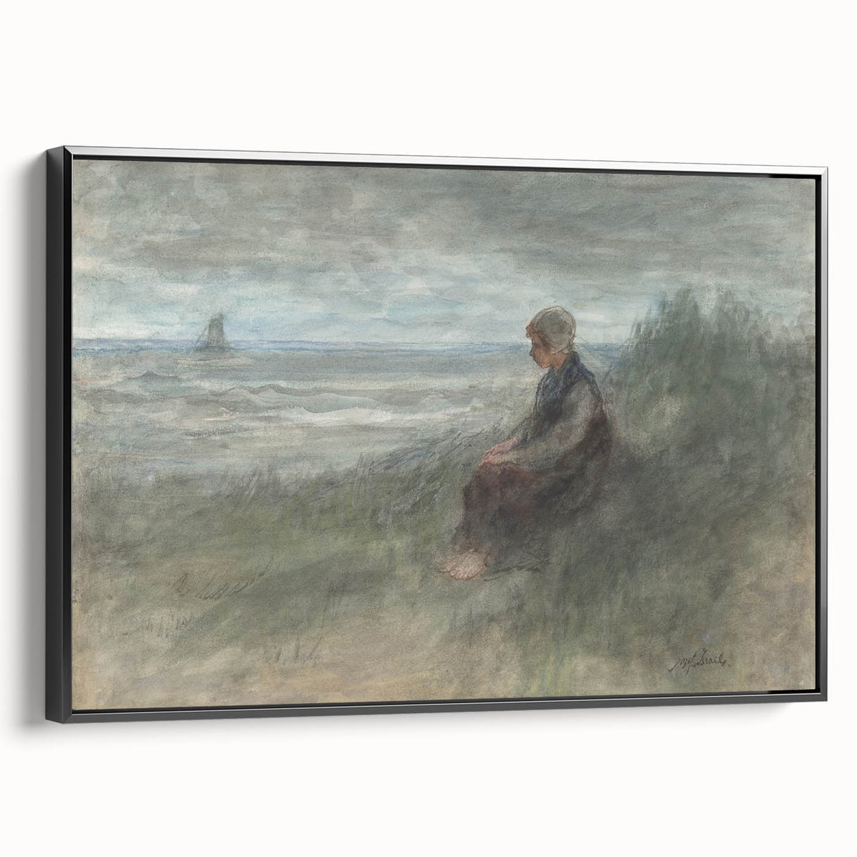 Girl in the Dunes by Jozef Israëls: Serene Coastal Impressionist Art