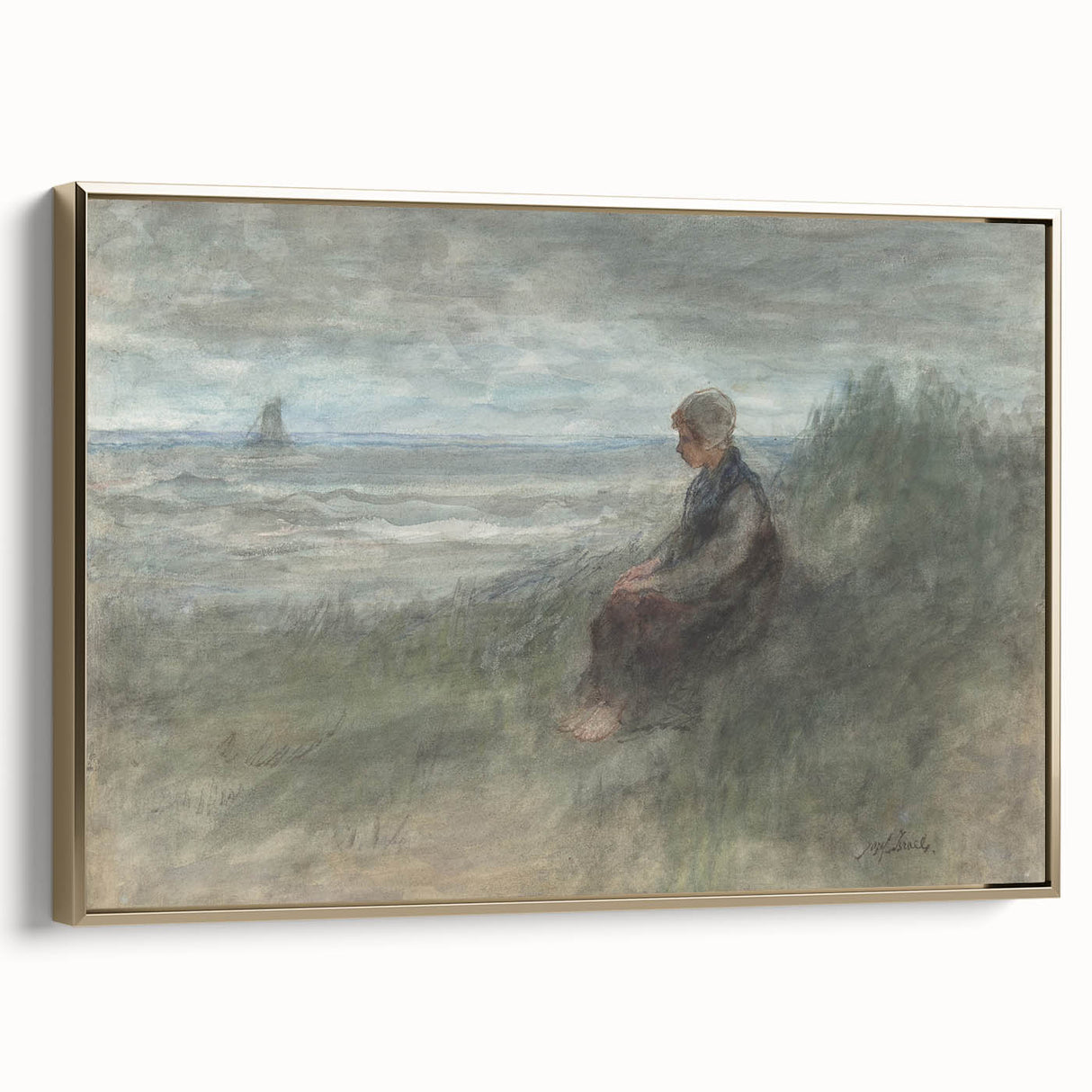 Girl in the Dunes by Jozef Israëls: Serene Coastal Impressionist Art