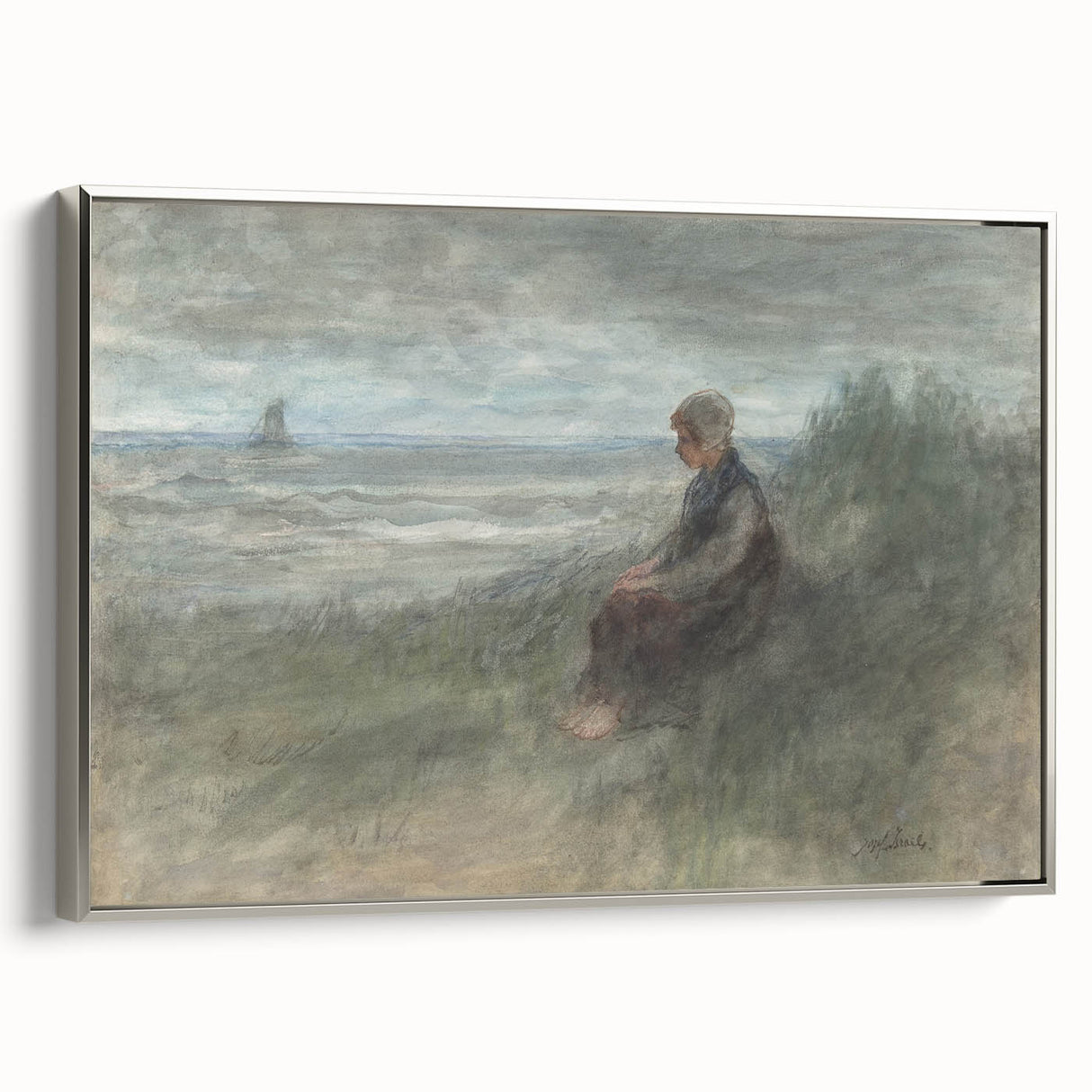 Girl in the Dunes by Jozef Israëls: Serene Coastal Impressionist Art