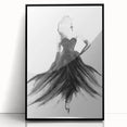 Framed abstract figurative art piece with a modern black acrylic finish, showcasing dynamic shapes and vibrant colors, perfect for contemporary home decor.