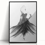 Framed abstract figurative art piece with a modern black acrylic finish, showcasing dynamic shapes and vibrant colors, perfect for contemporary home decor.