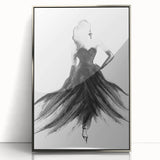 Framed abstract figurative artwork in silver acrylic, showcasing elegant lines and shapes, perfect for modern home decor and artistic expression.