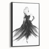 Framed abstract figurative canvas art in black, showcasing a modern design with unique shapes and textures, ideal for contemporary home decor.