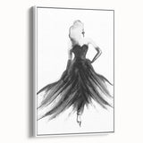 Framed abstract figurative canvas artwork showcasing a dynamic interplay of colors, featuring a sleek white frame, ideal for modern home decor.