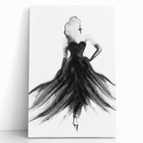 Abstract figurative stretched canvas artwork featuring vibrant colors and dynamic shapes, leaning against a neutral wall, ideal for modern home decor.