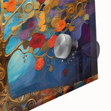 Close-up of an abstract floral wall art piece printed on acrylic glass, showcasing vibrant colors and intricate details, ideal for modern home decor.