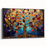Framed canvas wall art showcasing an abstract floral design with vibrant colors, set against a black background, viewed from the side to highlight depth and texture.