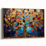 Framed wall art featuring abstract floral designs in vibrant colors with gold accents, showcasing elegance and modern aesthetic, perfect for home decor.