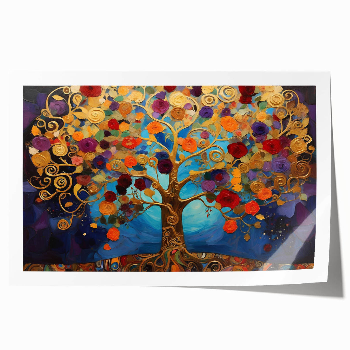 Abstract floral wall art print showcasing vibrant colors and intricate designs, rolled for easy transport, perfect for modern home decor and artistic expression.