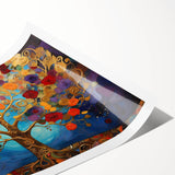 Abstract floral wall art print featuring vibrant colors and dynamic shapes, rolled and packaged securely in a cardboard tube for easy display.