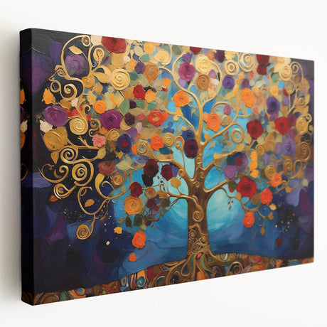 Abstract floral wall art printed on stretched canvas, showcasing vibrant colors and intricate patterns, ideal for modern home decor. The side view highlights its depth and texture, enhancing aesthetic appeal. Perfect for brightening living spaces or offices.