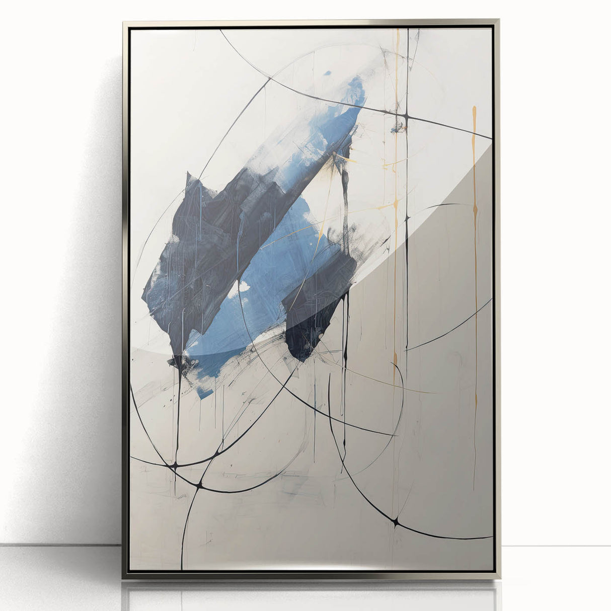 Framed abstract minimalist wall art showcasing silver acrylic design with clean lines and soft colors, perfect for modern home decor and artistic aesthetics.
