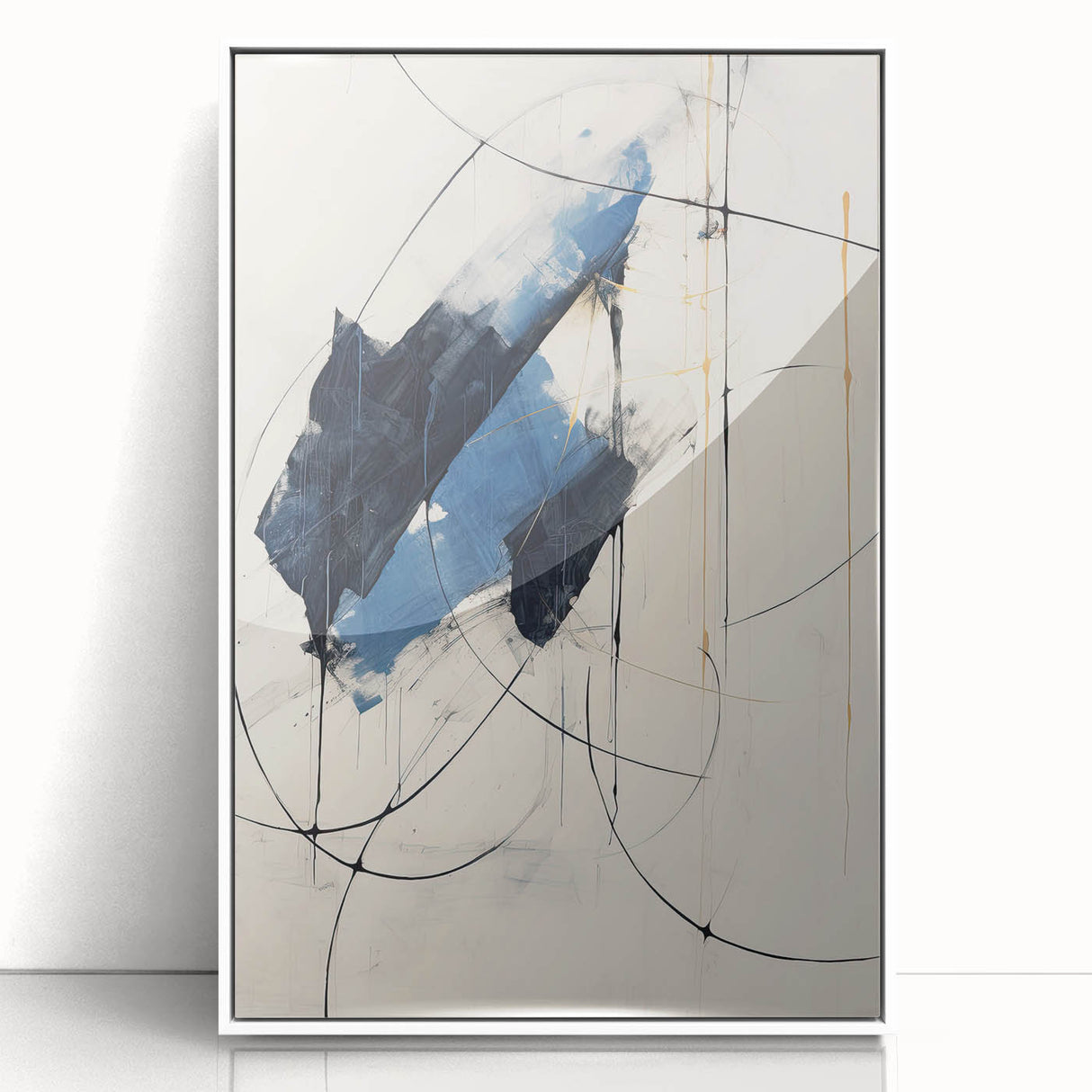 Minimalist abstract wall art framed in acrylic, showcasing a white background with delicate line patterns, ideal for modern home decor and artistic expression.