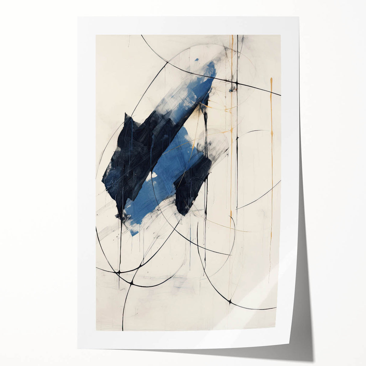 Abstract minimalist wall art print showcasing soft pastel colors and geometric shapes, elegantly rolled and ready for display in a stylish home or office setting.