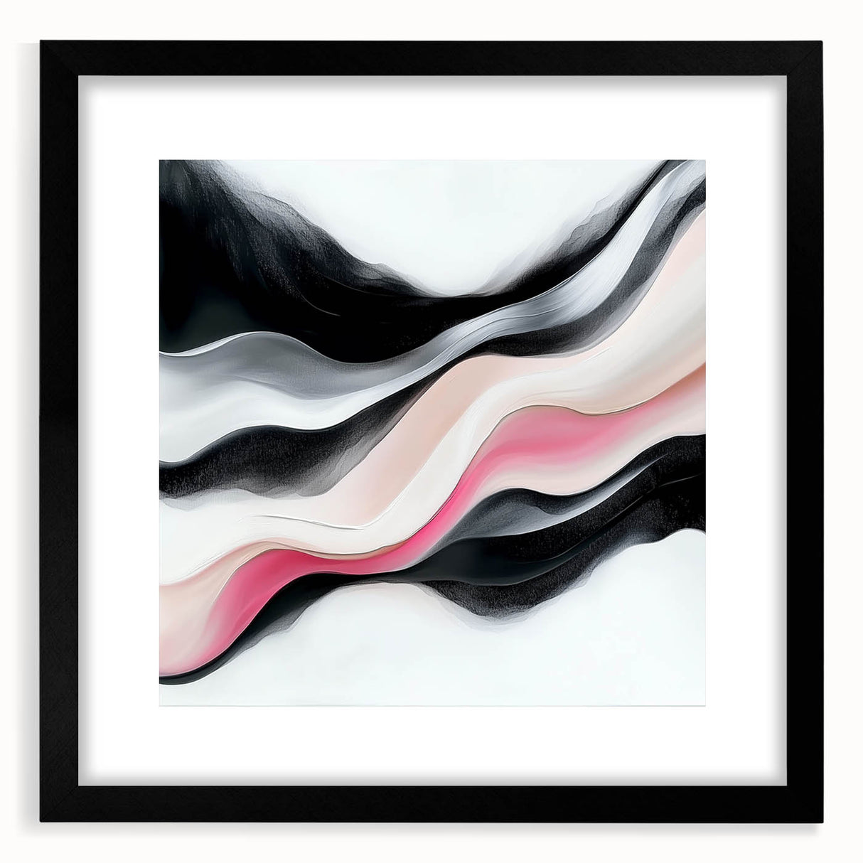 Minimalist Abstract Wall Art – Blush and Black Fluid Waves