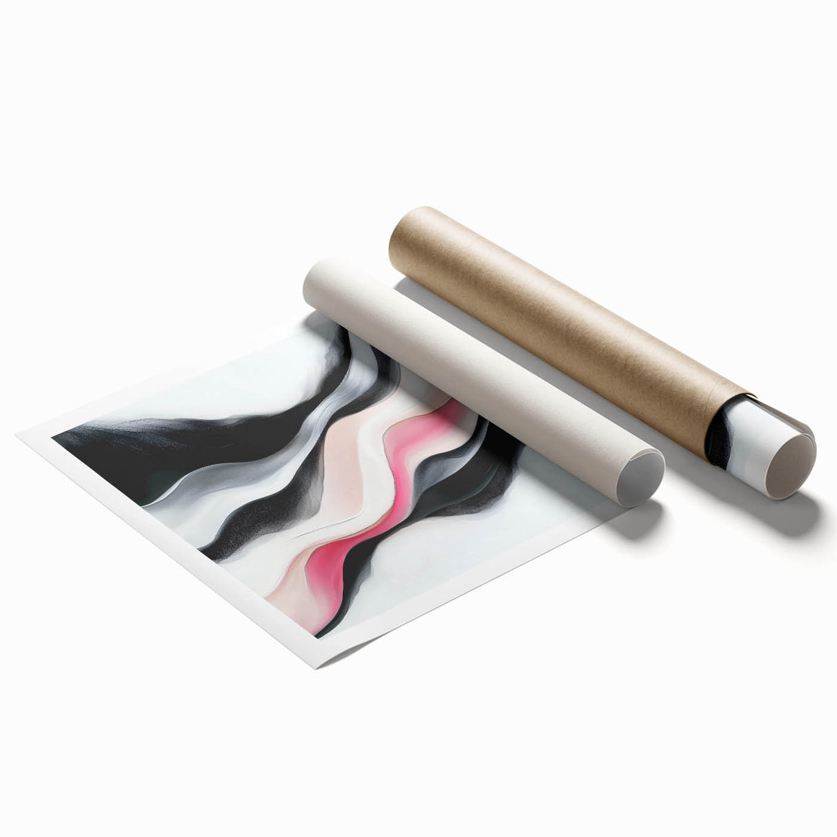 Minimalist Abstract Wall Art – Blush and Black Fluid Waves