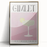 Art deco poster featuring a stylized cocktail, rendered in gold and black tones on a framed acrylic.
