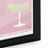 Close-up of extra large black wall art canvas featuring colorful, textured food and drinks imagery.