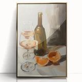 Large art print of colorful fruits in a mid-century modernist style, framed in gold acrylic.