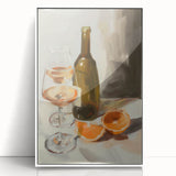 Art deco poster of assorted fruits in vibrant colors, framed in white acrylic, ideal for nursery wall art.