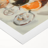 Art deco poster featuring an array of vibrant fruits on a rolled canvas, suitable for dining room wall art.