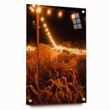 Large abstract wall art depicting fall seasons in orange and brown tones on acrylic glass.