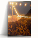 Mid-century modernist art depicting a stylized autumn tree in orange and brown tones on a framed acrylic print.