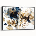 Elegant Navy & Gold Floral Living Room Wall Art - Modern Print