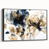 Elegant Navy & Gold Floral Living Room Wall Art - Modern Print