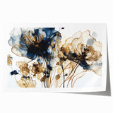 Elegant Navy & Gold Floral Living Room Wall Art - Modern Print