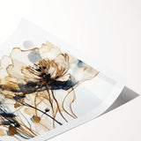 Elegant Navy & Gold Floral Living Room Wall Art - Modern Print