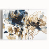 Elegant Navy & Gold Floral Living Room Wall Art - Modern Print