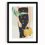 Abstract figurative art print framed in sleek black, showcasing dynamic shapes and vibrant colors, ideal for modern home decor and artistic expression.