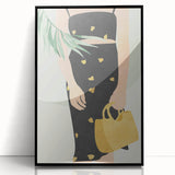 Framed abstract figurative art piece, showcasing bold black lines and fluid shapes on a white acrylic background, ideal for modern home decor.