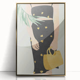 Abstract figurative artwork framed in gold, showcasing vibrant colors and dynamic shapes, ideal for modern home decor. Perfect for adding elegance to any interior space.