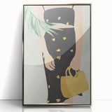 Abstract figurative artwork in a sleek silver frame, showcasing vibrant colors and dynamic shapes, ideal for modern home decor or office aesthetics.