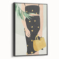 Framed abstract figurative canvas artwork showcasing a dynamic black design, viewed from the side to highlight its sleek profile and modern aesthetic. Perfect for contemporary home decor.