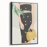 Framed abstract figurative canvas artwork showcasing a dynamic black design, viewed from the side to highlight its sleek profile and modern aesthetic. Perfect for contemporary home decor.
