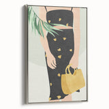 Abstract figurative framed canvas artwork in silver frame, showcasing vibrant colors and dynamic shapes, ideal for modern home decor and art enthusiasts.