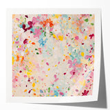 Abstract floral wall art print featuring vibrant colors and intricate patterns, displayed in a glossy finish, ideal for modern home decor.