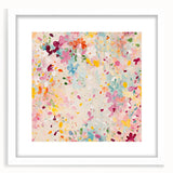 Abstract floral wall art framed with a white mat, showcasing vibrant colors and intricate designs, perfect for modern home decor or gallery display.