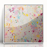 Framed abstract floral wall art in white acrylic, showcasing vibrant colors and intricate designs, perfect for modern home decor and artistic interiors.