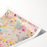 Abstract floral wall art print showcasing vibrant colors and intricate patterns, perfect for modern home decor. The artwork is rolled for easy shipping and display.