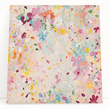 Abstract floral wall art canvas featuring vibrant colors in a modern design. The artwork showcases blooming flowers in shades of pink, blue, and green, creating a fresh and lively atmosphere. Ideal for home decor, this piece adds a touch of elegance to any room.