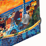 Abstract landscape wall art featuring vibrant colors and fluid shapes, printed on high-quality acrylic glass for a modern aesthetic. Ideal for contemporary home decor.