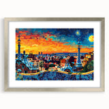 Abstract landscape wall art framed in silver with a mat, showcasing vibrant colors and dynamic shapes, perfect for modern home decor. Ideal for adding a touch of elegance to any room.