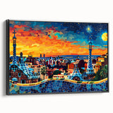 Framed canvas wall art showcasing an abstract landscape design in shades of blue and green, with a sleek black frame enhancing its modern aesthetic. Ideal for contemporary home decor.