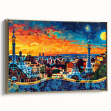 Framed canvas wall art showcasing an abstract landscape design with golden accents, displayed from the side to highlight its elegant frame and texture.